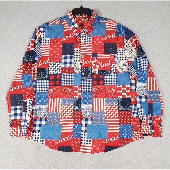 RSVLTS Other - RSVLTS Budweiser Bud-dana KUNUFLEX Shirt Mens 2XL Long Sleeve Button Down Red